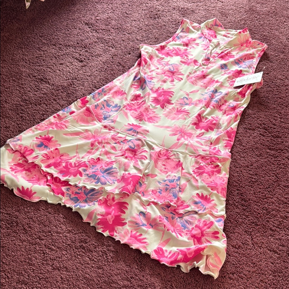 Sleeveless Pink Floral Midi Dress with Cream Base